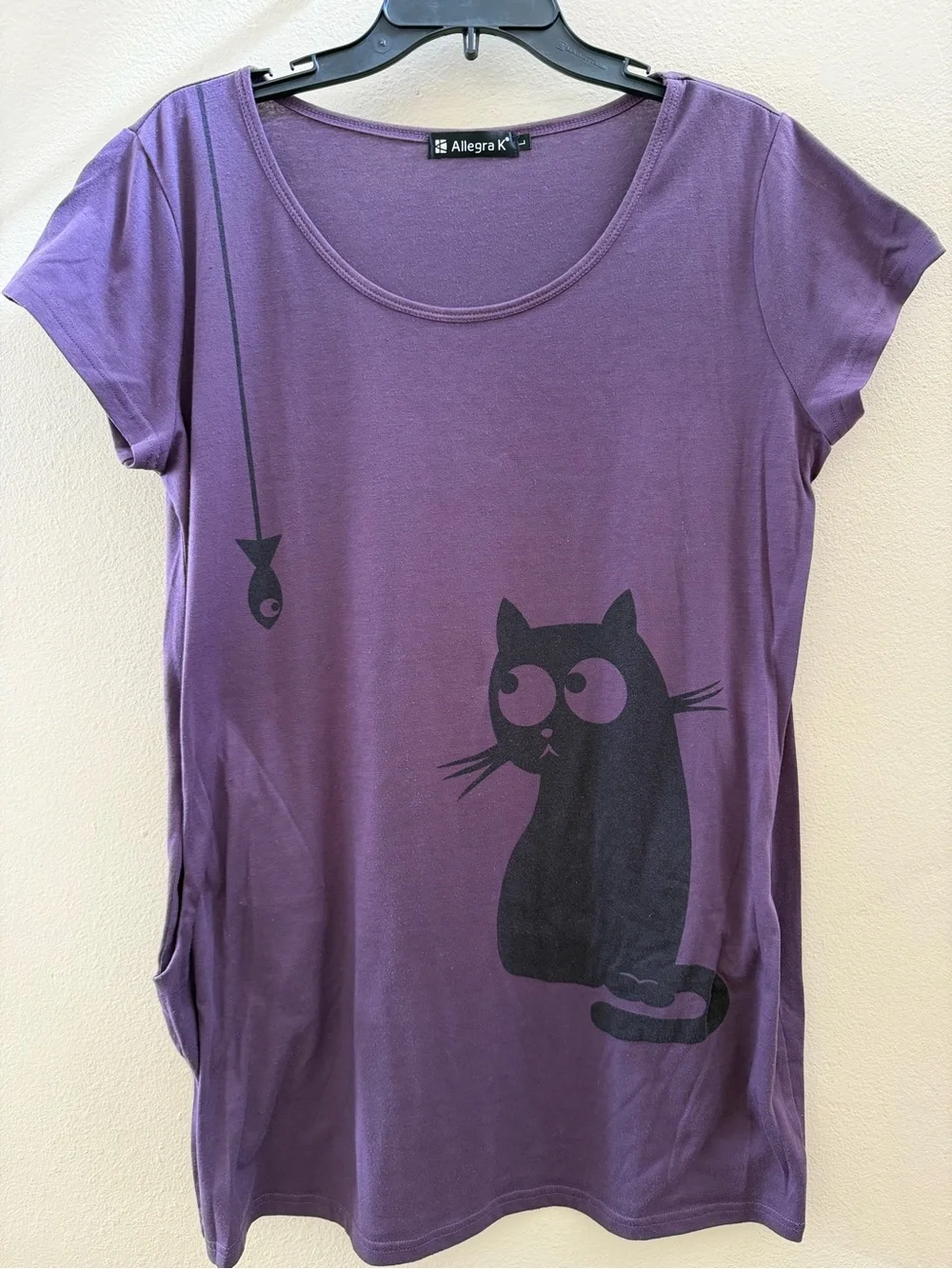 Preloved Allegra K Purple Cat Graphic Tee With Two Side Pockets Size Large